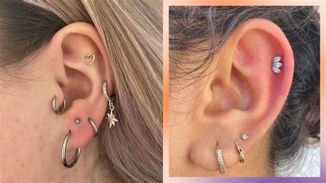 piercing combinations|ear piercing rings ideas.